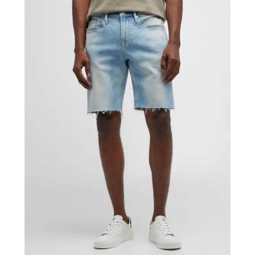 Frame Denim Mens Shorts Distressed Raw Hem Size 34 Light Wash